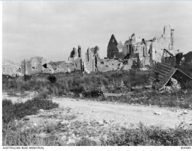 Ruins of Lagnicourt Church 1917, Photographer unknown, photograph source AWM E04580