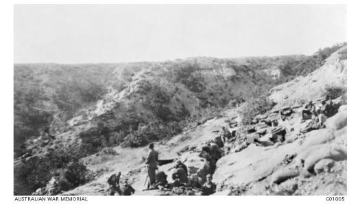 Russell&#039;s Top, Pope&#039;s Hil and Quinn&#039;s Post 1915. Photographer Bean C.E.W., photograph source AWM G01005