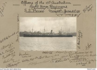 SS 'Persic' A37. Phootgraph donor Estate of Miss Phyllis Litherland,  photograph source AWM P00575.001