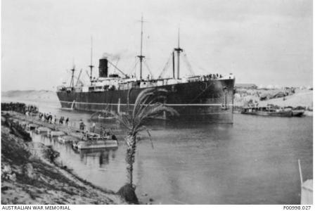 SS &#039;Suffolk&#039; in Suez Canal 1916. Photographer unknown, photograph source AWM P00998.027