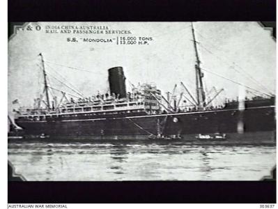 SS'Mongolia'. Postcard. Photographer unknown, photograph source AWM 303637 Naval Collection