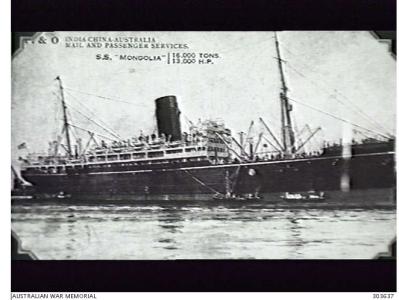 SS&#039;Mongolia&#039;. Postcard. Photographer unknown, photograph source AWM 303637