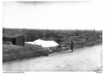 Shell craters at Pozieres 1916. Photographer unknown, photograph source AWM E00508