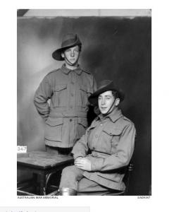 Image purported to be Spr. Gordon Thomas Wilson and another Pte. at Broadmeadows 1915. Photo source AWM DA09347