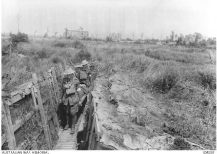 Stretcher bearers in the trenches at Ypres 1917. Photographer unknown, photograph source AWM E05261