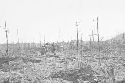 Stretcher bearers passing through a cemetery at Polygon Wood 1917. Photographer unknown, photograph source AWM E01912