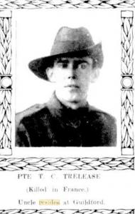 Pte T.C. Trelease. Photograph source Western Mail 30.8.1918 p s1