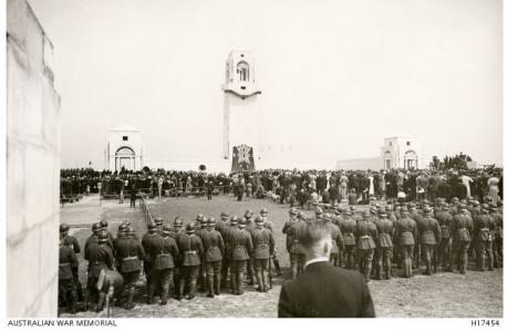 Villers-Bretonneux Australian Memorial, dedicated in 1938. Photographer unknown, photograph source AWM H1745