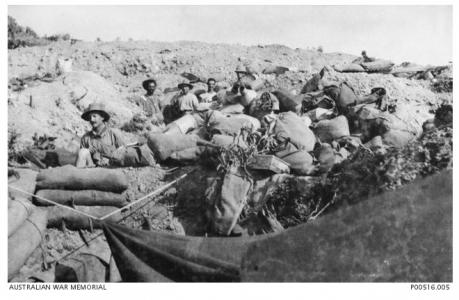 Walker&#039;s Ridge -10LH survivors after the 7.8.1915 Charge. Photo source AWM P0516.005