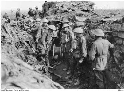 Westhoek Ridge 1917-  Signal Engineers prepare to lay lines. Photographer unknown, photograph source WM E00809