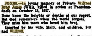 Wilfred Dray Jones. Obituary. Source The West Australian 13.10.1919 p1