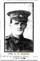 Pte. Clarence Cameron Stacey. Photographer unknown, photograph source Sunday Times 31.12.1916 p
